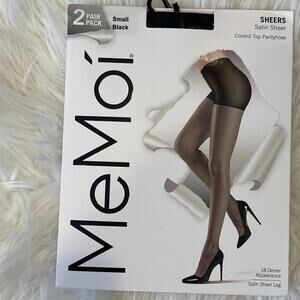 MeMoi SATIN SHEER SHEERS CONTROL TOP PANTYHOSE BLACK SIZE SMALL